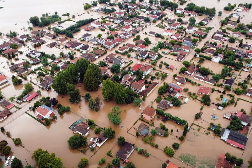 Quartier inondé vu du ciel